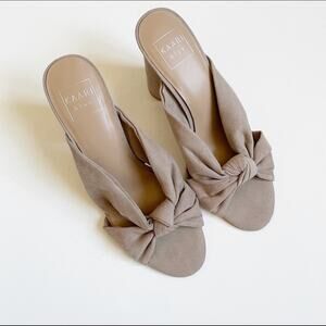 Kaari Blue Taupe Vegan Faux Suede Knot Katie Heel Sandal